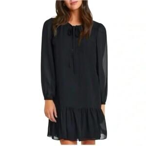 Draper James Women's Long Sleeve Tie Neck Flounce Shift Dress Size S